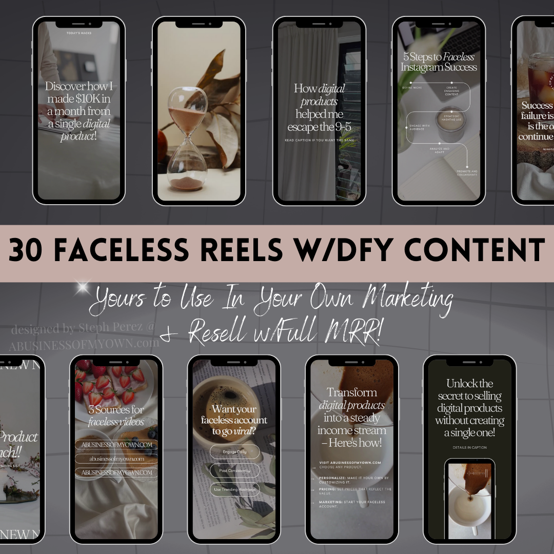 30 Faceless Reels w/Ready to Use Content w/MRR – A Business of My Own