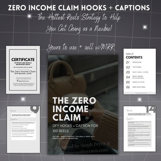 ZERO INCOME CLAIM DFY HOOKS & COMPLETE CAPTIONS w/MRR